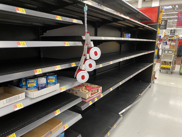 Empty toilet paper and other food shelves during COVID-19