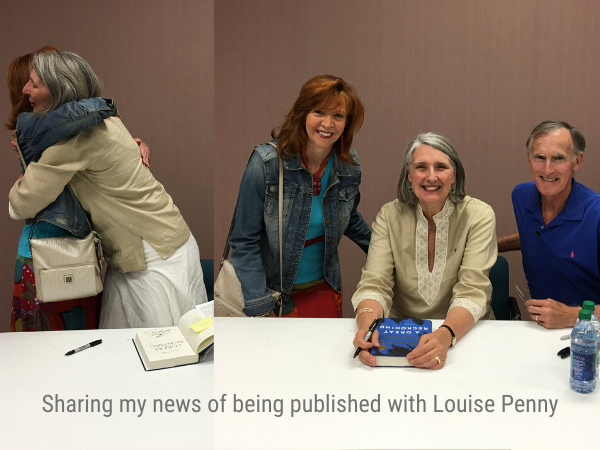 Hugs from author Louise Penny with author Jackie Trottmann